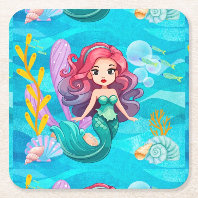 Mystisches Sirenendesign Rechteckiger Pappuntersetzer (Vorderseite)