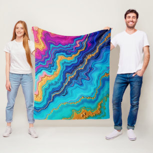 Mystisches Teal- und Gold-Energie Fleecedecke