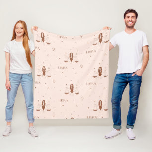 Mystisches Waage-Sternzeichenmuster in Rosa und Br Fleecedecke