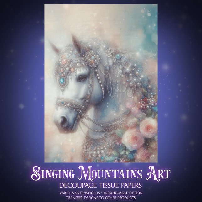 Mystisches Weißes Pferd Blumen Kunsthandwerk Decou Seidenpapier (Von Creator hochgeladen)
