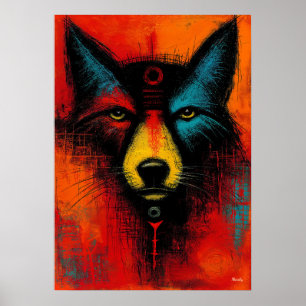Mystisches Wolfsgesicht in Farbflächen Expressioni Poster