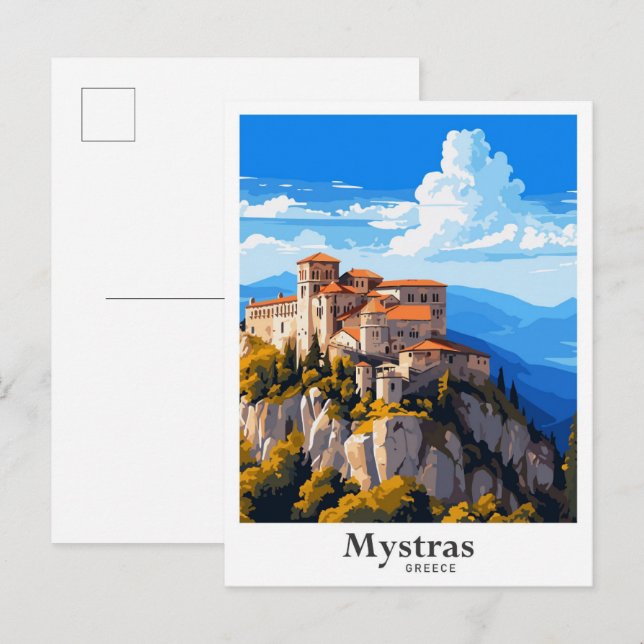 Mystras Greece Vintage Travel Illustration Postkarte (Vorne/Hinten)
