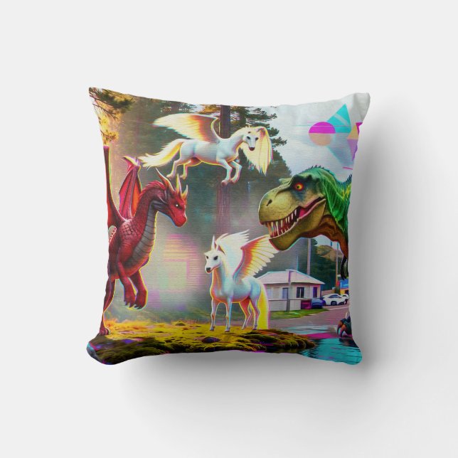Mythical and Prehistoric Pegasus, Dragon, Dinosaur Kissen (Vorderseite)