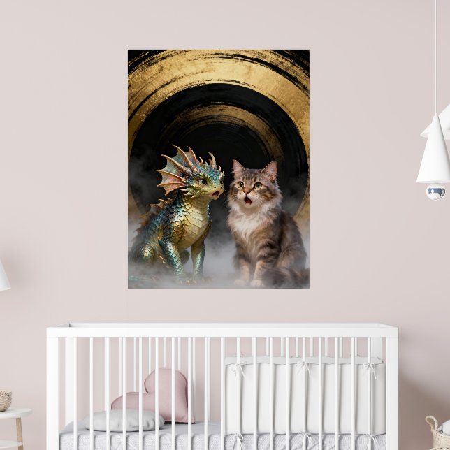 Mythical Cat-Dragon Creatures Surprised Poster (Kinderzimmer 2)