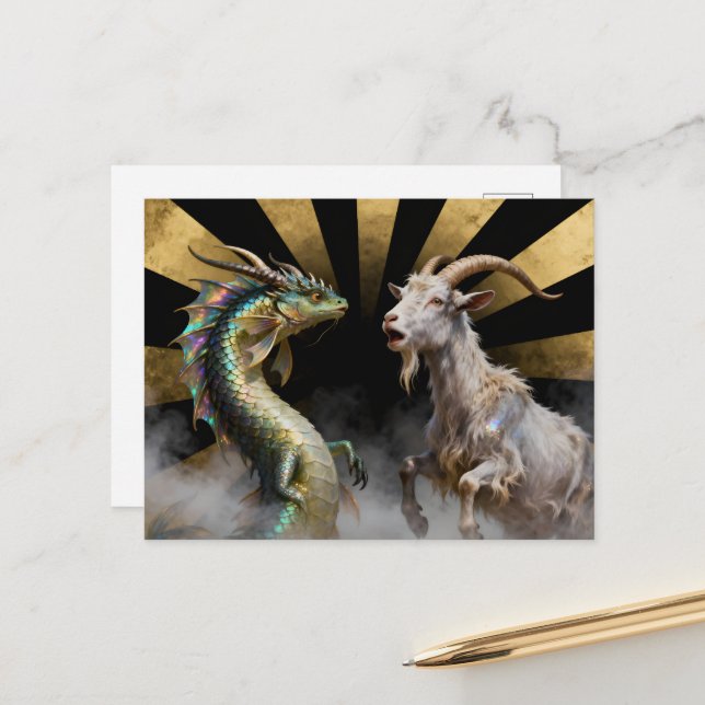 Mythical Goat-Dragon Creatures Surprised Postkarte (Vorderseite/Rückseite Beispiel)