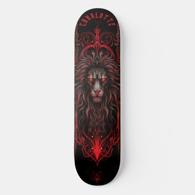 Mythical Lion with Tribal Patterns Dark Fantasy Skateboard (Vorderseite)