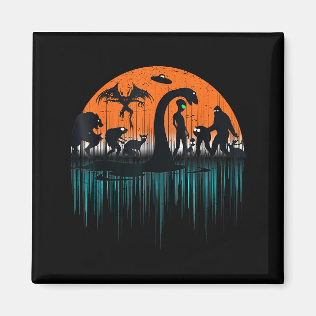 Mythical Loch Ness Bigfoot Mothman Aliens Funny Cr Magnet (Vorne)