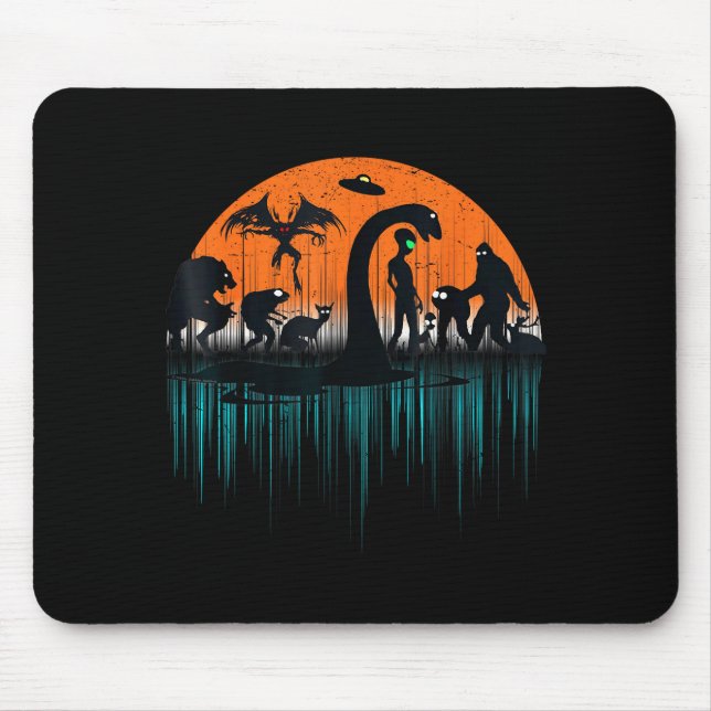 Mythical Loch Ness Bigfoot Mothman Aliens Funny Cr Mousepad (Vorne)
