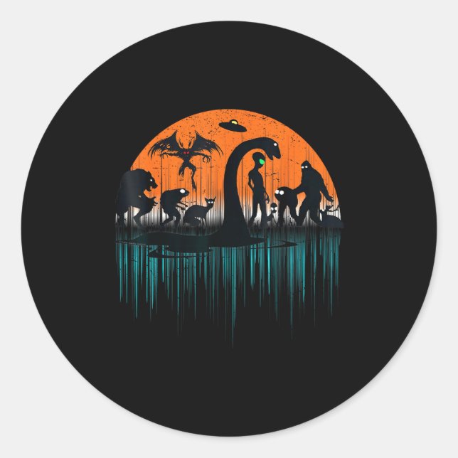 Mythical Loch Ness Bigfoot Mothman Aliens Funny Cr Runder Aufkleber (Vorderseite)