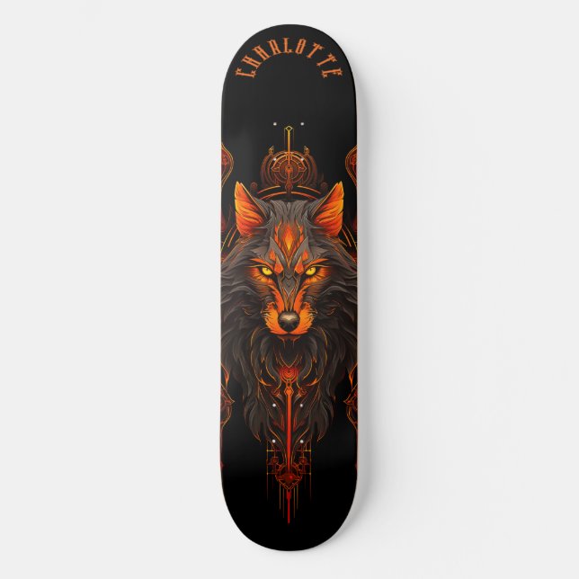 Mythical Werewolf Tribal Patterns Dark Fantasy Skateboard (Vorderseite)
