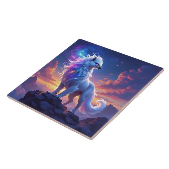 Mythical White Griffin on Top of the World Fliese (Seite)