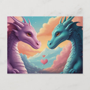 *~* Mythische AP48 FOTO Einladung Drachen Paar Lie Postkarte