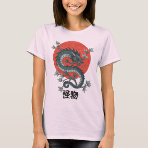 Mythische Bestie steigt unter roter Sonne T-Shirt
