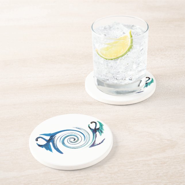 Mythische Blaue Drachen Sandstein Untersetzer (Seite)