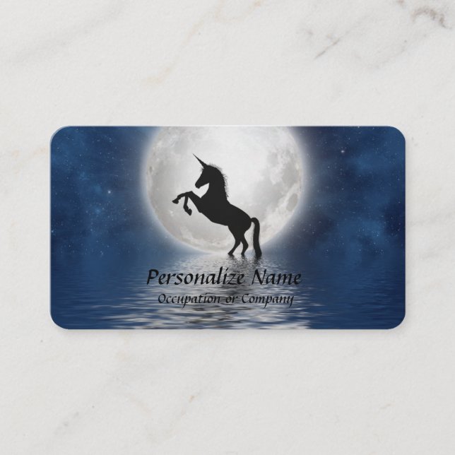 Mythische Einhorn-Silhouette Vollmond Visitenkarte (Vorderseite)
