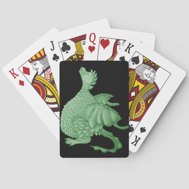 Mythische Fantasiewesen niedlicher grüner Drache Spielkarten (Rückseite)