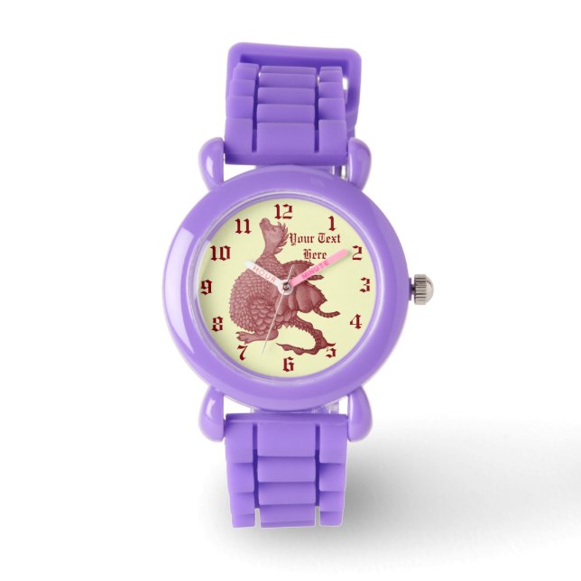 Mythische Fantasiewesen niedlicher Rotdrache Armbanduhr (Vorderseite)