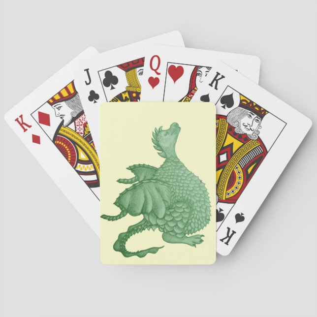mythische Fantasiewesen niedliches grünes Drachenr Spielkarten (Rückseite)