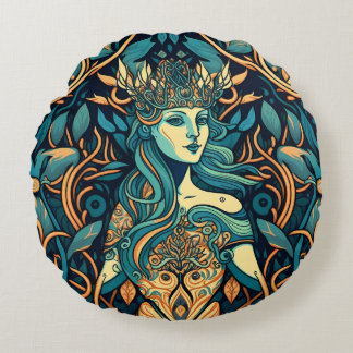 Mythische Goddess Hecate in einem botanischen Desi Rundes Kissen