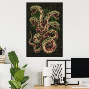 Mythische grüne Schlangenschrecken-Kunst Poster