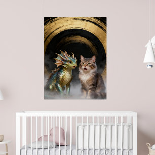 Mythische Katzen-Drachen-Kreaturen überrascht Poster
