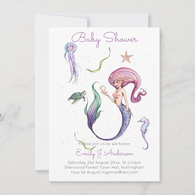 Mythische Mermaid und Friends Babydusche inkl. Env (Vorderseite)