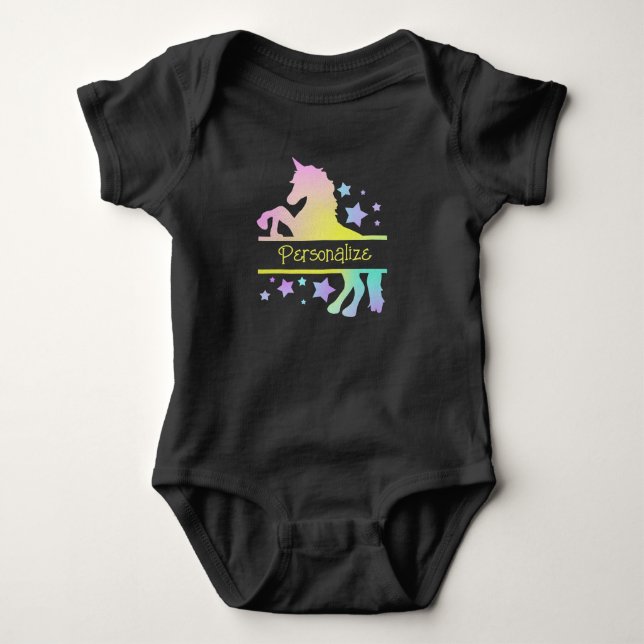 Mythische Pastellfarben von Unicorn personalisiere Baby Strampler (Vorderseite)