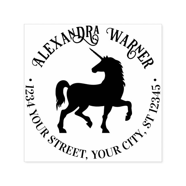 Mythische Unicorn-Silhouette Name Rücksendeadresse Permastempel (Design)