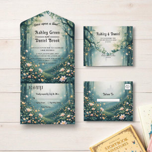 Mythische Woodland-verzauberte Waldmärchenhochzeit All In One Einladung