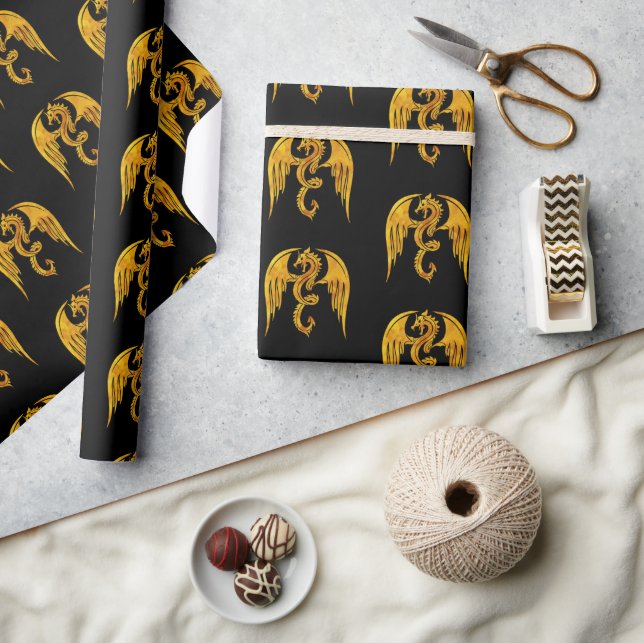 Mythischer Drache aus Gold und Schwarz Geschenkpapier (Kunsthandwerk)