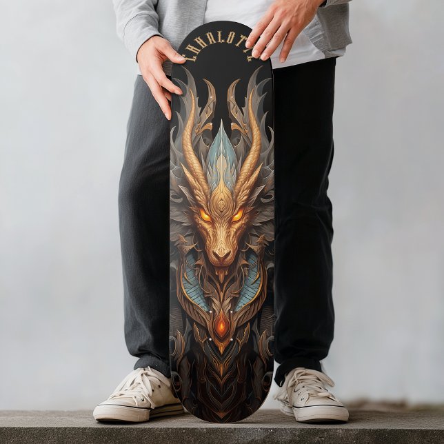 Mythischer Drache mit Stammesmustern Dark Fantasy Skateboard (Mythical Dragon with Tribal Patterns Dark Fantasy Skateboard)