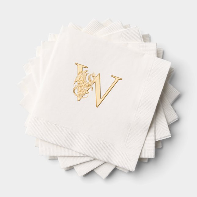 Mythischer Drache über Single Fett erste Monogramm Servietten Mit Folie (Insitu (Gestapelt))