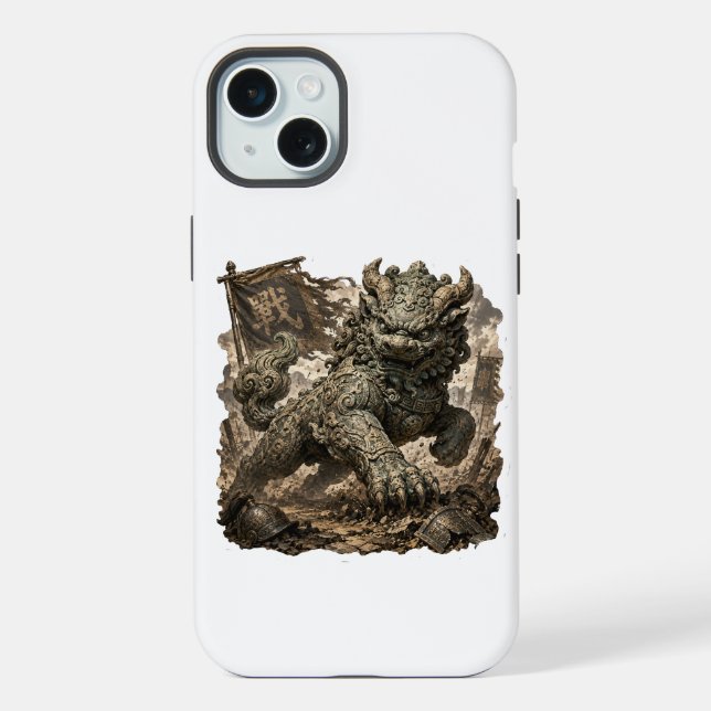 Mythischer Steinwächter Fantasy-Aufkleber iPhone 15 Plus Hülle (Rückseite)