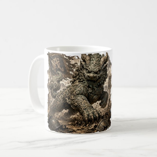 Mythischer Steinwächter Fantasy-Aufkleber Kaffeetasse (Vorderseite Links)