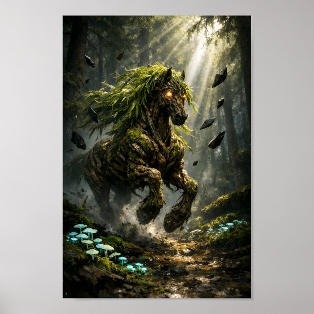 Mythischer Waldgeist-Baum-Pferd-Kunst Poster (Vorne)