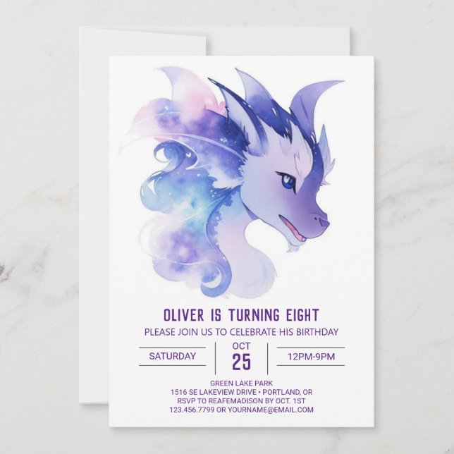 Mythisches Abenteuer enthüllt: Dragon Birthday Einladung (Vorderseite)