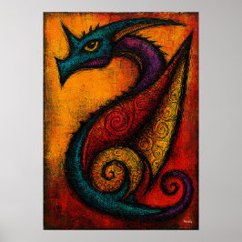Mythisches Drachen-Poster in Farbflächen-Expressio Poster