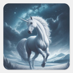 Mythisches Einhorn bei Mitternacht-Aufkleber Quadratischer Aufkleber