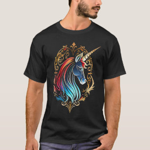Mythisches Einhorn Head Colorful Mandala Muster Un T-Shirt