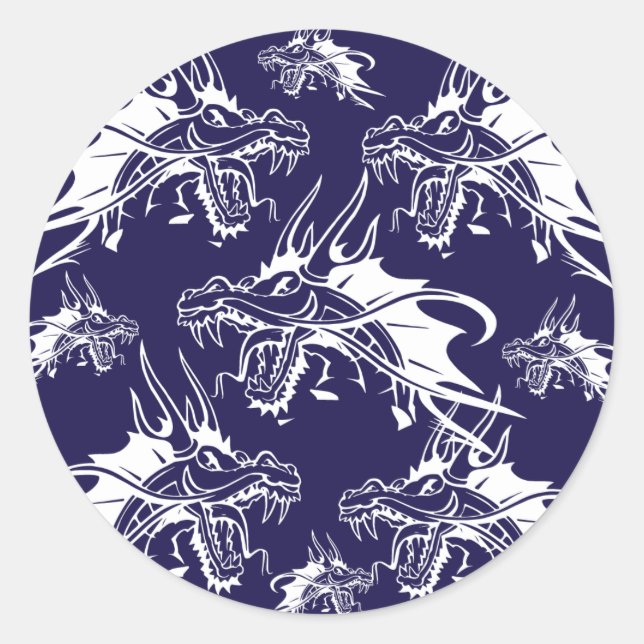 Mythisches Fantasiedesign für den blauen Drachen Runder Aufkleber (Vorderseite)