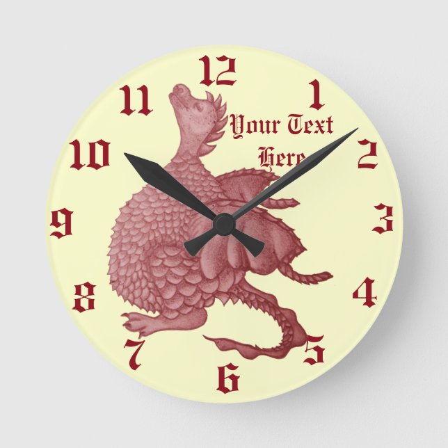 mythisches Fantasiegeschöpf des niedlichen roten Runde Wanduhr (Vorderseite)