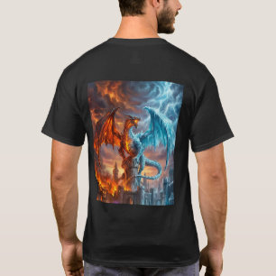 Mythisches Feuer- und Eis-Drachen-Gamer-Fantasy-T- T-Shirt