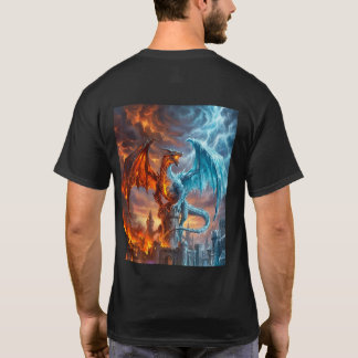 Mythisches Feuer- und Eis-Drachen-Gamer-Fantasy-T- T-Shirt