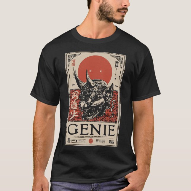 Mythisches Genie mit Hörnern und Crimson Sun T-Shirt (Vorderseite)