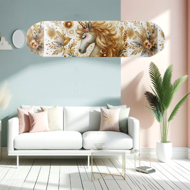 Mythisches goldenes Einhorn göttlich spirituell de Skateboard (Mythical Gold Unicorn Divine Spiritual Decorative Skateboard)