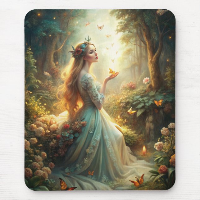 Mythisches Mädchen im Wald Mousepad (Vorne)
