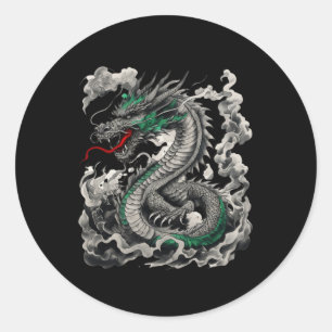Mythologisches Drachen Tattoo-Design mit Schwarz Runder Aufkleber