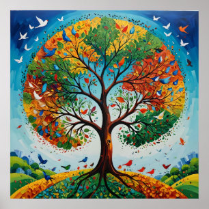 Mythos Tree of Seasons - Gond Art Poster