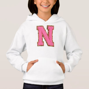 N - Bubblegum Glitzer Varsity Letter Patches Hoodie