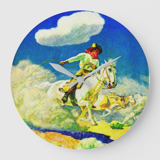 N C. Wyeth Cowboy Große Wanduhr (Vorderseite)